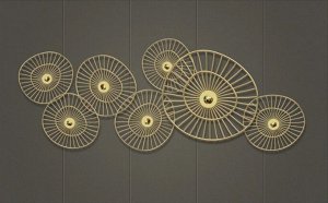 3D Фотообои «Круги из позолоченных прутьев»