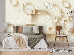 Design Studio 3D 3D Фотообои «Объемная кремовая композиция с бабочками»