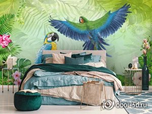 3D Фотообои  «Яркие попугаи»