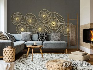 Design Studio 3D 3D Фотообои «Круги из позолоченных прутьев»