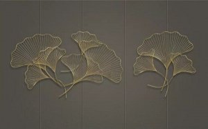 3D Фотообои «Изящные золотые листья»