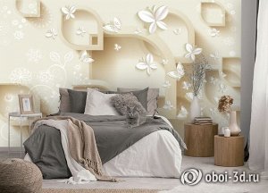 Design Studio 3D 3D Фотообои «Объемная кремовая композиция с бабочками»