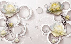 3D Фотообои «Нежные розы с объемными кольцами»