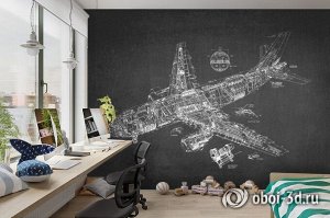 3D Фотообои «Самолет чертеж на темном»
