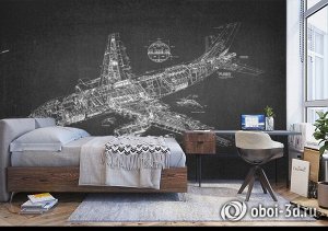 3D Фотообои «Самолет чертеж на темном»
