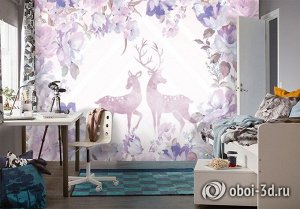 3D Фотообои «Романтичная акварель с оленями»