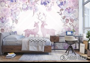 3D Фотообои «Романтичная акварель с оленями»