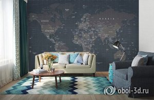 3D Фотообои «Потертая карта мира»