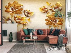 3D Фотообои «Кованые золотые цветы»