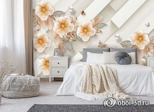 3D Фотообои «Керамические цветы с драгоценными лепестками»