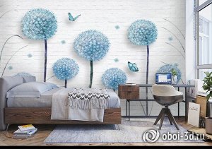 3D Фотообои «Одуванчики на кирпичной стене»