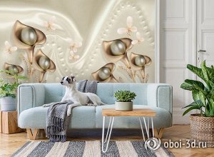 Design Studio 3D 3D Фотообои «Каллы с бабочками под ниткой жемчуга»