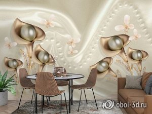 Design Studio 3D 3D Фотообои «Каллы с бабочками под ниткой жемчуга»