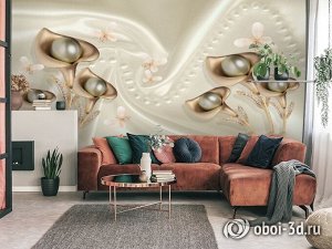 Design Studio 3D 3D Фотообои «Каллы с бабочками под ниткой жемчуга»