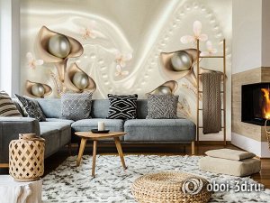 Design Studio 3D 3D Фотообои «Каллы с бабочками под ниткой жемчуга»