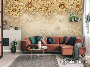 Design Studio 3D 3D Фотообои «Инсталляция с золотыми цветами»