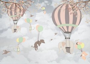 Фотообои детские «Животные на воздушных шарах»