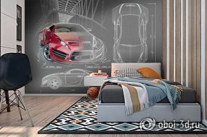 3D Фотообои «Красное авто схема»