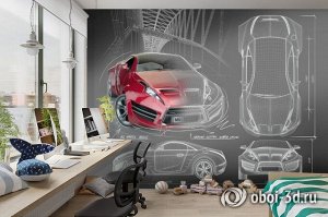 3D Фотообои «Красное авто схема»