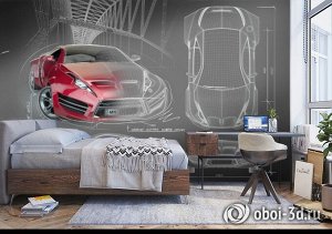 3D Фотообои «Красное авто схема»