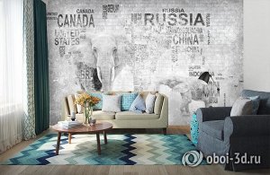 3D Фотообои «Карта из слов в стиле лофт»