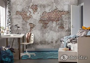 3D Фотообои «Карта в стене»