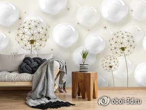 3D Фотообои «Одуванчики с глянцевыми шарами»