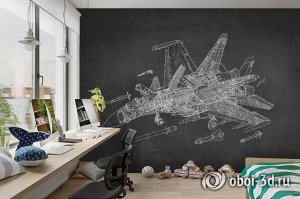 3D Фотообои «Истребитель чертеж на темном»