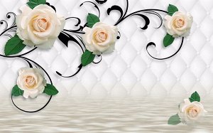 3D Фотообои «Белые розы над водой»