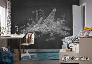 3D Фотообои «Истребитель чертеж на темном»