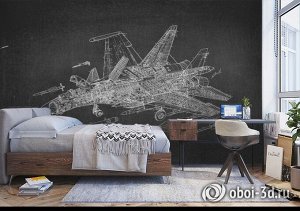 3D Фотообои «Истребитель чертеж на темном»