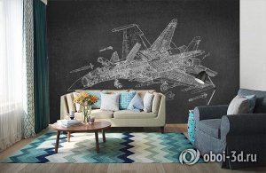 3D Фотообои «Истребитель чертеж на темном»