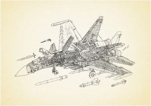 3D Фотообои «Истребитель чертеж на светлом»