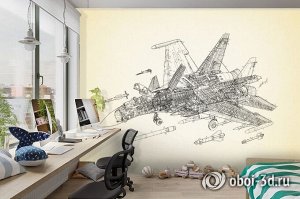 3D Фотообои «Истребитель чертеж на светлом»