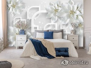 3D Фотообои «Белоснежные фарфоровые цветы»