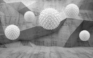 3D Фотообои «Объемная бетонная стена с шарами»