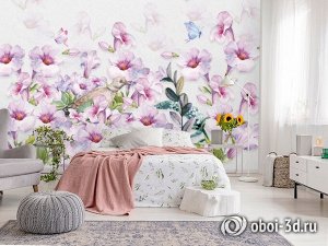 Design Studio 3D 3D Фотообои  «Сиреневые петунии с бабочками»