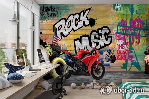 3D Фотообои «Красный мотоцикл в гараже»