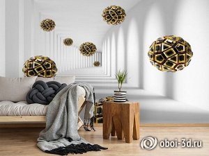 3D Фотообои «Летящие золотые шары»