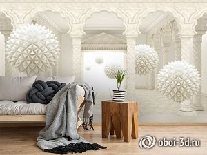 3D Фотообои «Колонный зал с колючими шарами»