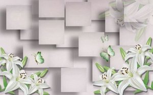 3D Фотообои  «Салатовые лилии на пудровом фоне»