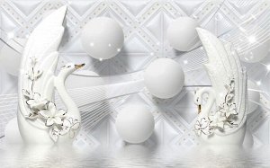 3D Фотообои «Керамические лебеди с белыми шарами»