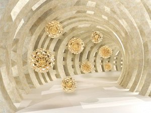 3D Фотообои «Золотые шары в арочном тоннеле»
