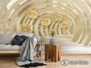 3D Фотообои «Золотые шары в арочном тоннеле»