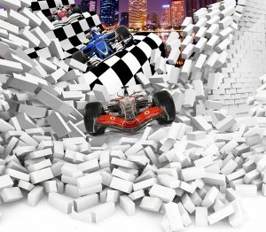 3D Фотообои «Формула-1 сквозь стену»
