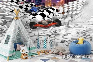 3D Фотообои «Формула-1 сквозь стену»