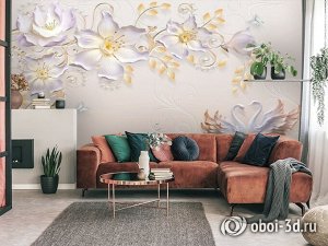 3D Фотообои «Барельефная композиция в сиреневых тонах»