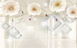 3D Фотообои «Глянцевый тоннель с цветами и ромбами»