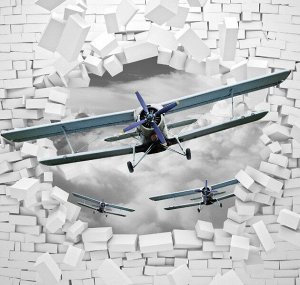 3D Фотообои «Самолеты сквозь стену»