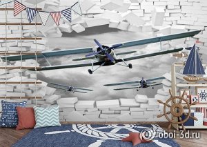 3D Фотообои «Самолеты сквозь стену»